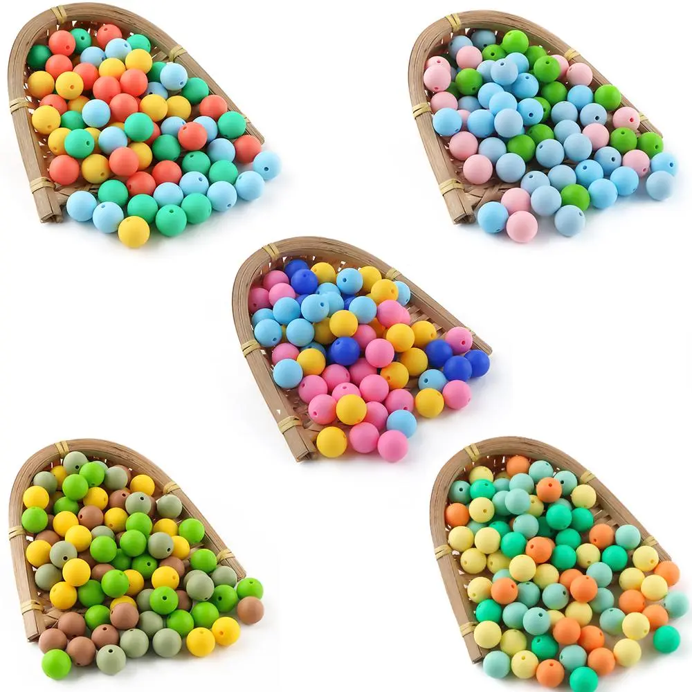 48/96pcs/set Random Color Silicone Bead, Beaded Set, Bead Assortment, Bead Mix, Mixed Beads, DIY Beading Supplies for DIY Craft, Round Beads for Keychain Making, DIY Accessories for Bracelet Necklace Earrings, Beads for Bracelets