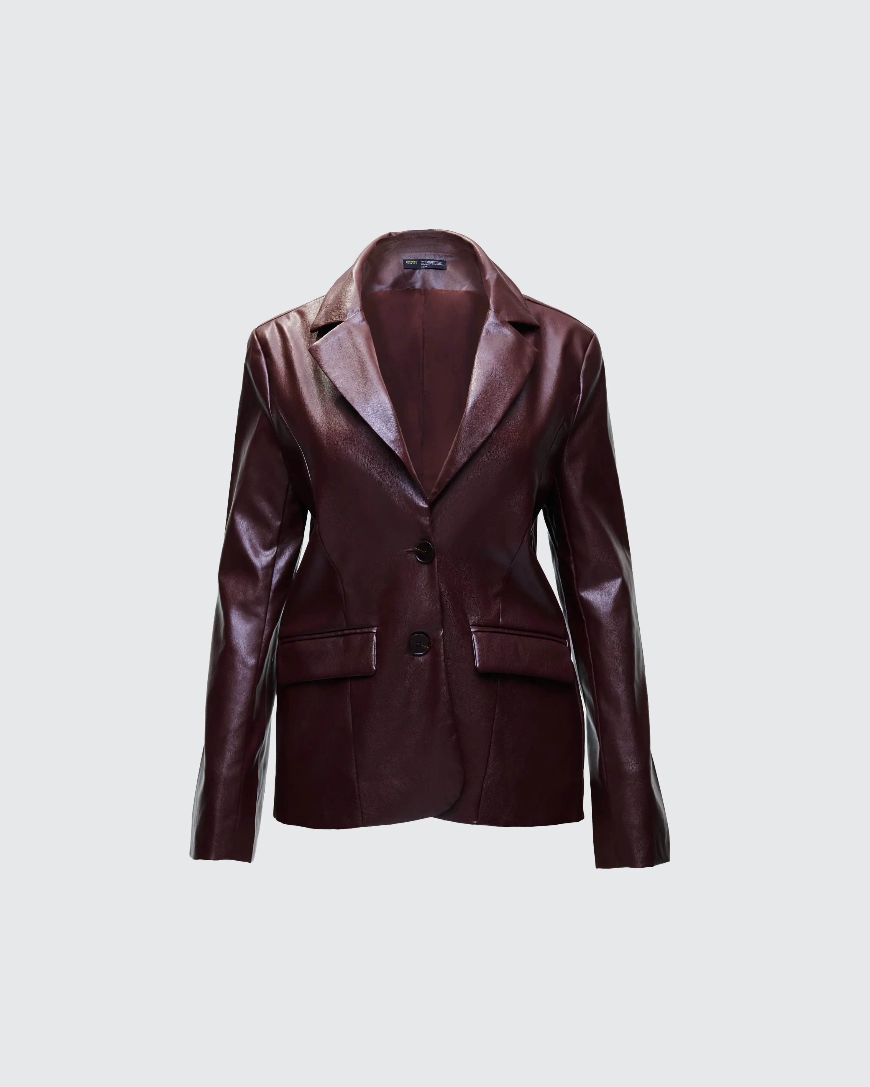 Women's Thea Brown Fitted Zippered Vegan Leather Cocktail Blazer, Women's Outerwear Top, Zipper, Jackets, Spandex, Coats, Chocolate, Polyester, Blazer Jacket, Button, Clothes, Business