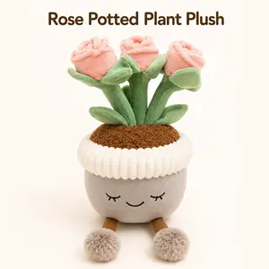 30cm Rose Potted Plant Plush Toy, Cute No-Water Flower Pot Doll, Soft Desk Decor with Pom-Pom Feet, Cozy Gift for Plant Lovers
