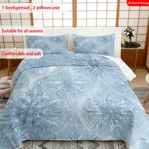 TikTok Made Me Buy It! 3Pcs Ice Blue Snowflake Bedspread Set |1 Bedspread  + 2 Pillowcases |  Multiple Sizes for Every Bed✨Thoughtful Gift for Friends 🎁
