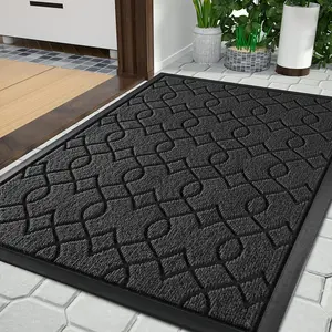 Front Door Mats, Heavy Duty Water Absorbent Mud Resistant Easy Clean Entry Outdoor Indoor Mat,Non Slip Backing, Exterior Mats for Outside Patio Porch Farmhouse, 29.5 x 17, Black