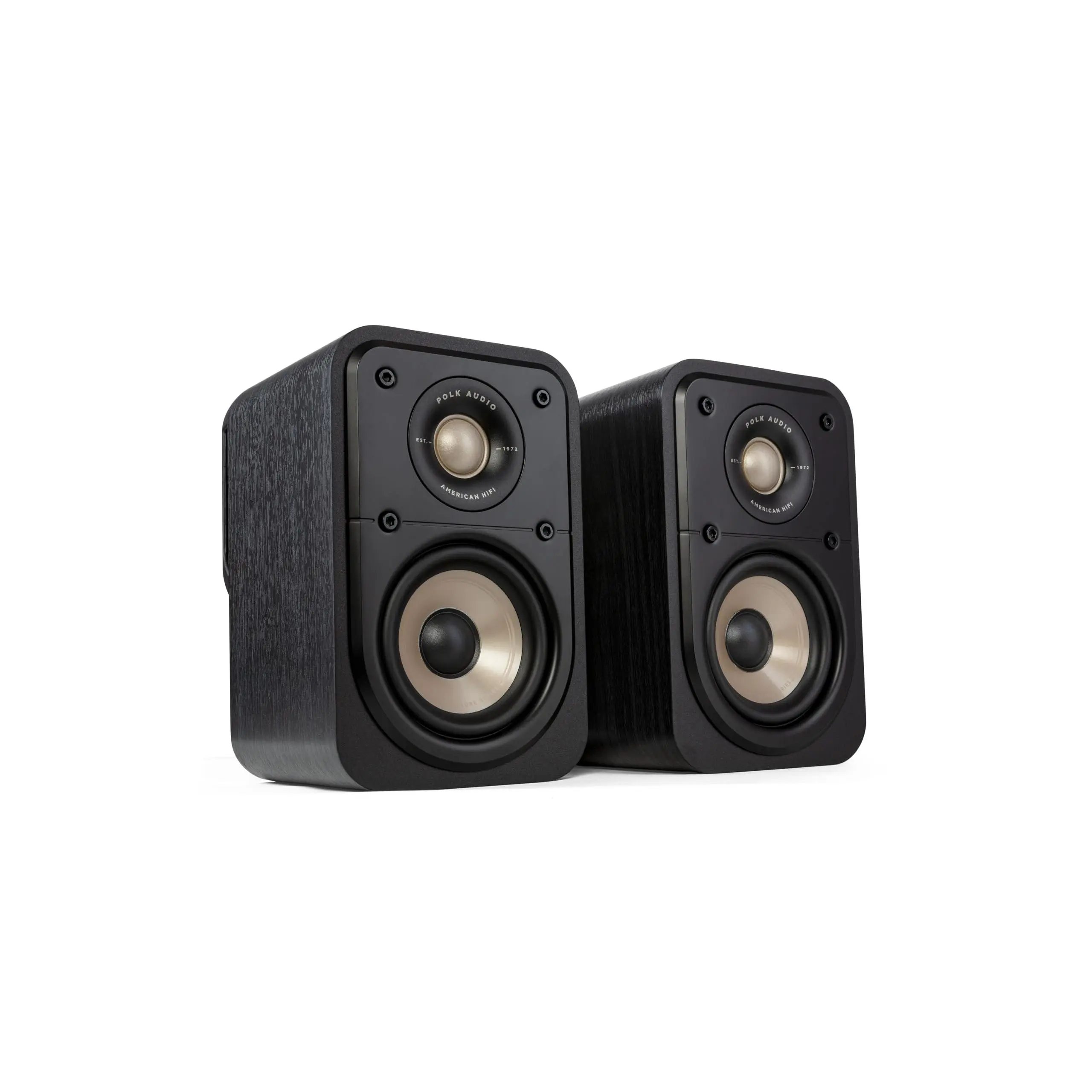 Polk Signature Elite ES10 Surround Sound Speakers (2-Pack, Stunning Black) - Speaker Stand Compatible, Home Cinema Ready, Hi-Res Audio Certified, Dolby Atmos & DTS:X Compatible, 1" Tweeter, 4" Woofer, Power Port Technology for Bass, Ideal for Games, Bass,