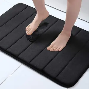 Memory Foam Bath Mat 24" x 16" Ultra Soft Non-Slip Water Absorbent Machine Washable Black Microfiber Rug for Bathroom Shower Tub