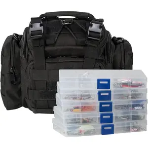 Fishing Tackle Bag 5 Boxes with 60 Lures Included Loaded Stocked Tackle Box Set Spinner Lures Kit Freshwater Gear Equipment