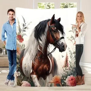 Horse Pattern Blanket, 1 Count Soft Warm Throw Blanket, Air-conditioned Room Blanket, Warm Nap Blanket for Home Office Travel Camping, Soft Cozy Blanket
