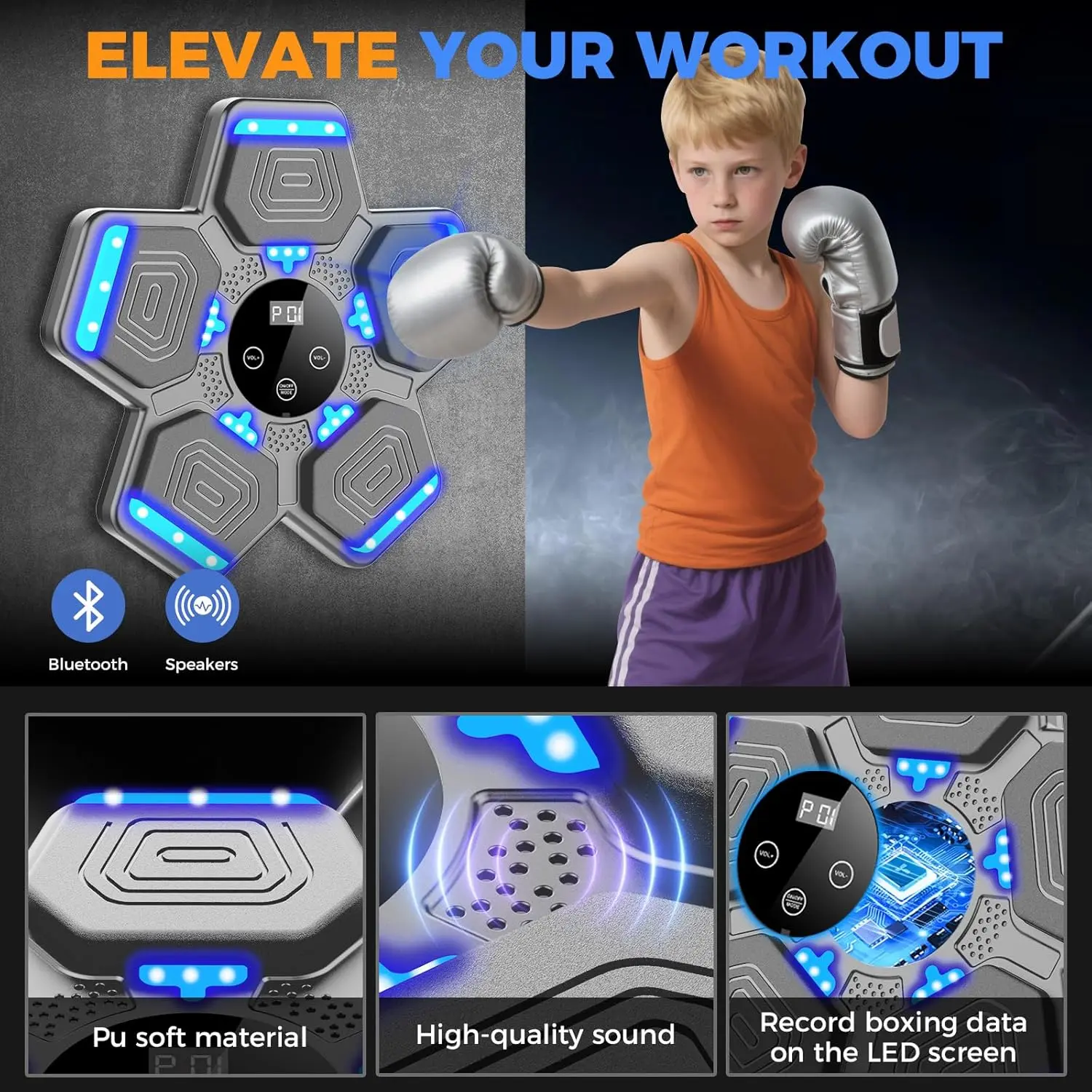 025 High-Quality Sound Smart Bluetooth Music Wall-Mounted Boxing Machine with Punch Bag Accessories & Gloves, High-Performance Adults’ Boxing Training Equipment for Home, Office Use to Elevate Your Workout, Set
