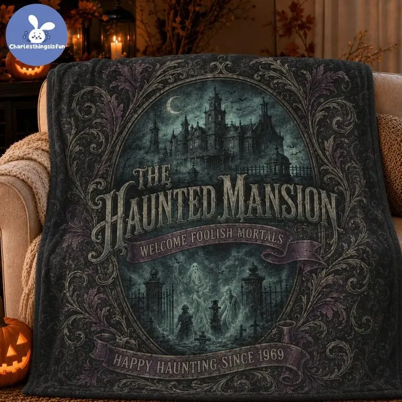 Haunted Mansion Halloween Fleece Blanket, Ghost House Movie Inspired Throw, Vintage Horror Blanket, Spooky Season Home Decor, Fan Gift