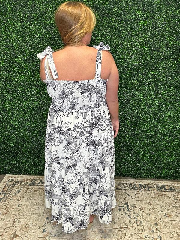 White Birch Tie Strap Smocked Tiered Dress