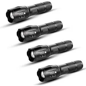 LED Handheld Torch, 4-Count Set, Adjustable Focus, Waterproof, with 5 Modes, Outdoor Flashlight for Camping and Dog Walking
