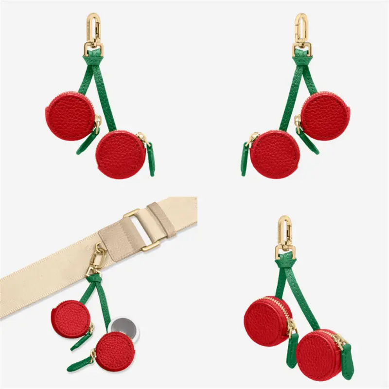 Fruit-Shaped Keychain Bag Pendant Cute PU Leather Mini Pouch with Metal Hook & Zipper for Keys Bags Gifts