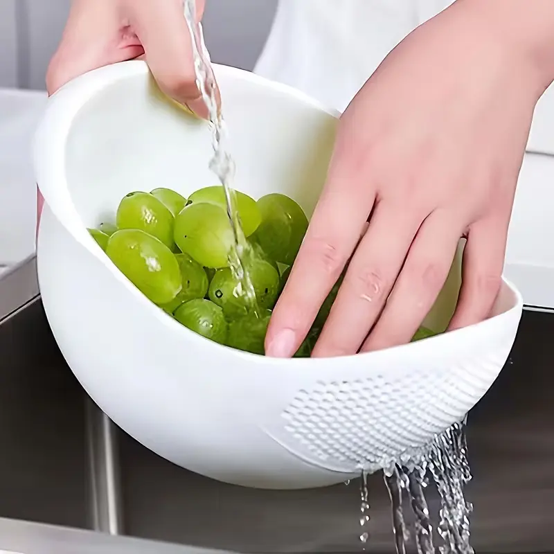 [Perfect Gift] 1pc Kitchen Plastic Rice Bowl, Practical Kitchen Tool Filter Basin with Integrated Filter - Suitable for Filtering Vegetables, Fruits, Rice, Efficient Grain Cleaning Kitchen Gadget  Ideal for Daily Cooking, Perfect Gift for Food Enthusiasts