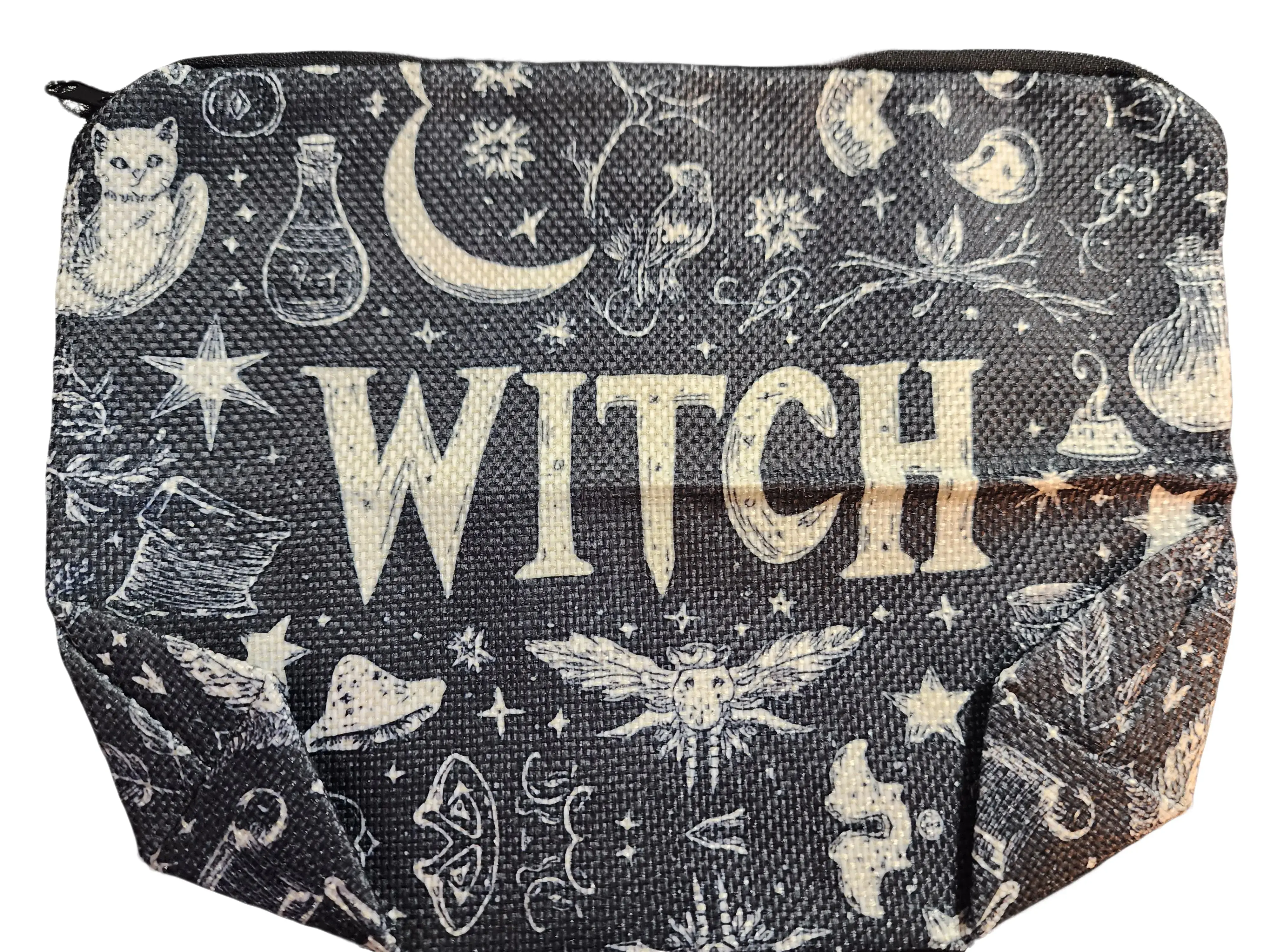 Witch Make Up Bag - Canvas Witch Design with Magical Patterns - Compact & Convenient for On-The-Go Use - Ideal Gift for Witches