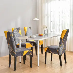 Colorful Geometric Pattern Elastic Chair Cover, 4 Counts/set Chair Covers Set Removable Washable Chair Cover, Decorative Chair Protector for Home Dining Room Hotel Salon Kitchen