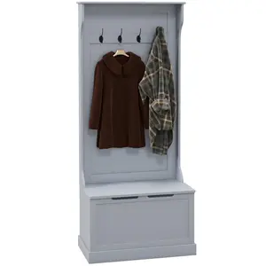 HOMCOM 3-In-1 Hall Tree with Shoe Storage, Standing Coat Rack with Shoe Bench, Entryway Organizer with Four Hooks, Rustic Brown