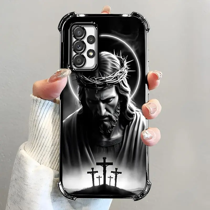 Suitable for [Galaxy A52 5g] Jesus transparent protective four-corner air cushion anti-fall mobile phone case transparent mobile phone case four-corner protective case 995