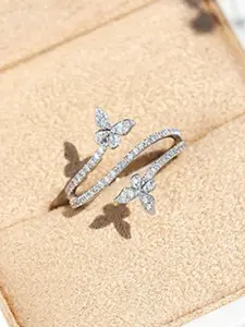 S925 Sterling Silver Butterfly Design Zircon Ring, Fashion Jewelry Party Rings, Daily Clothing Decor, Trendy All-match & Exquisite Jewelry for Birthday Gift