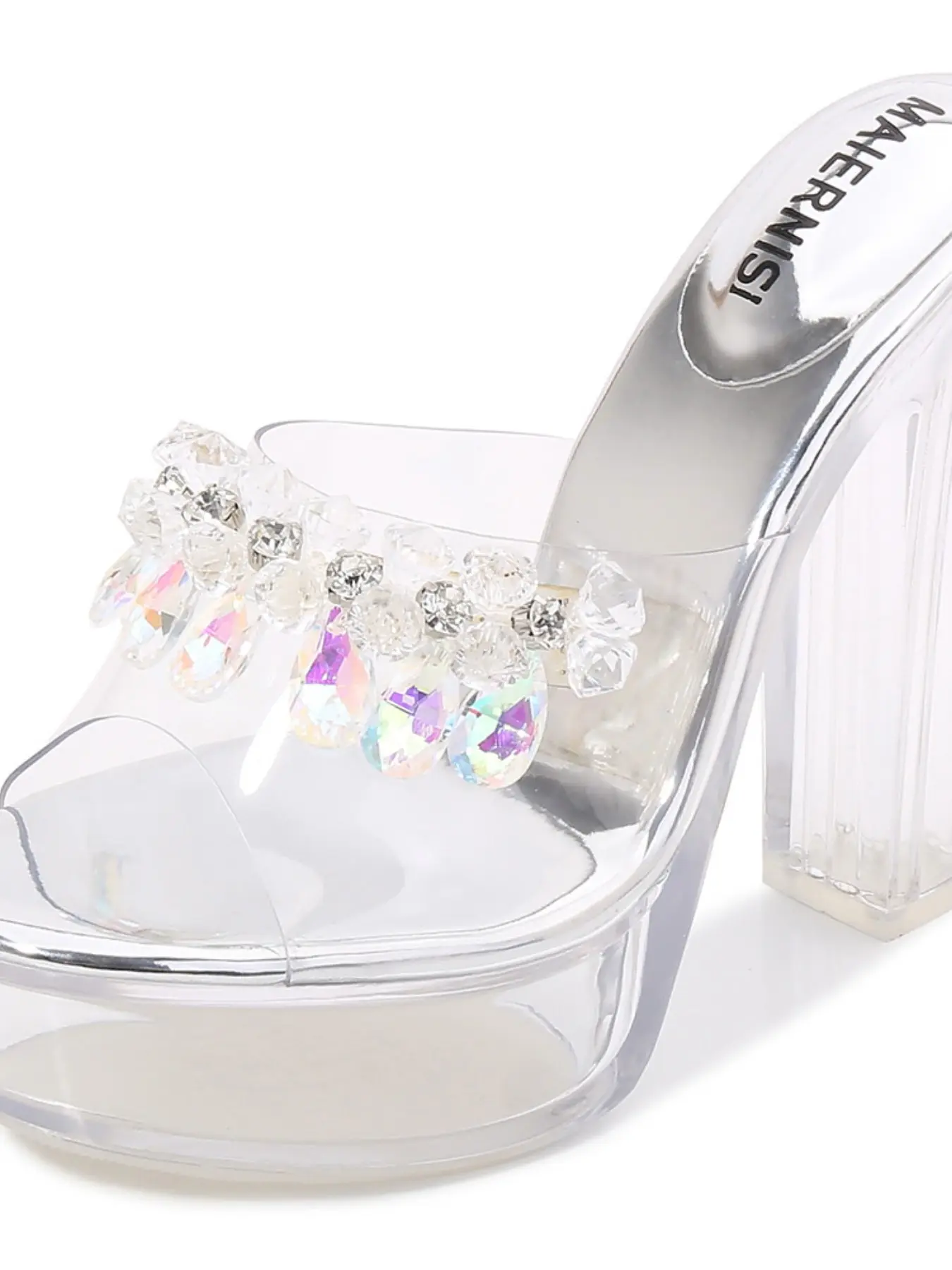 Sexy Heeled Shoes 13cm Chunky Sole Waterproof Platform Fashion Sandals Transparent Crystal Wedding Shoes