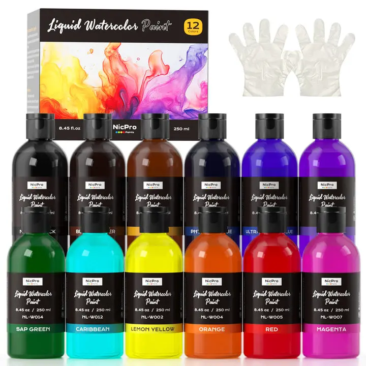 Nicpro Liquid Watercolor Paint Set, Large Bulk Liquid Watercolor Paint, Non-Toxic Water Colors Painting Supplies for Art Activity, Craft DIY, Poster, School, Home, Classroom, Party