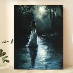 Gothic Victorian Woman by the Lake  Art, Vintage  Print, Solid Wood Framed Elegant Decor for Living Room, Bedroom quote kitchen   Art Poster unframed home Personalized Pet Portrait Canvas manga wall artwork print Newspaper