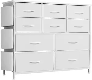 Garvee Multi-Functional Dresser with 10 Drawers, Fabric Storage Bins, Steel Frame, and Wood Top - Ideal for Bedroom, Closet, Entryway, and Kids Room Organization