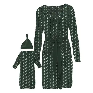 Women's Print Bamboo Maternity/Nursing Robe & Layette Gown Set - Mountain View Reindeer