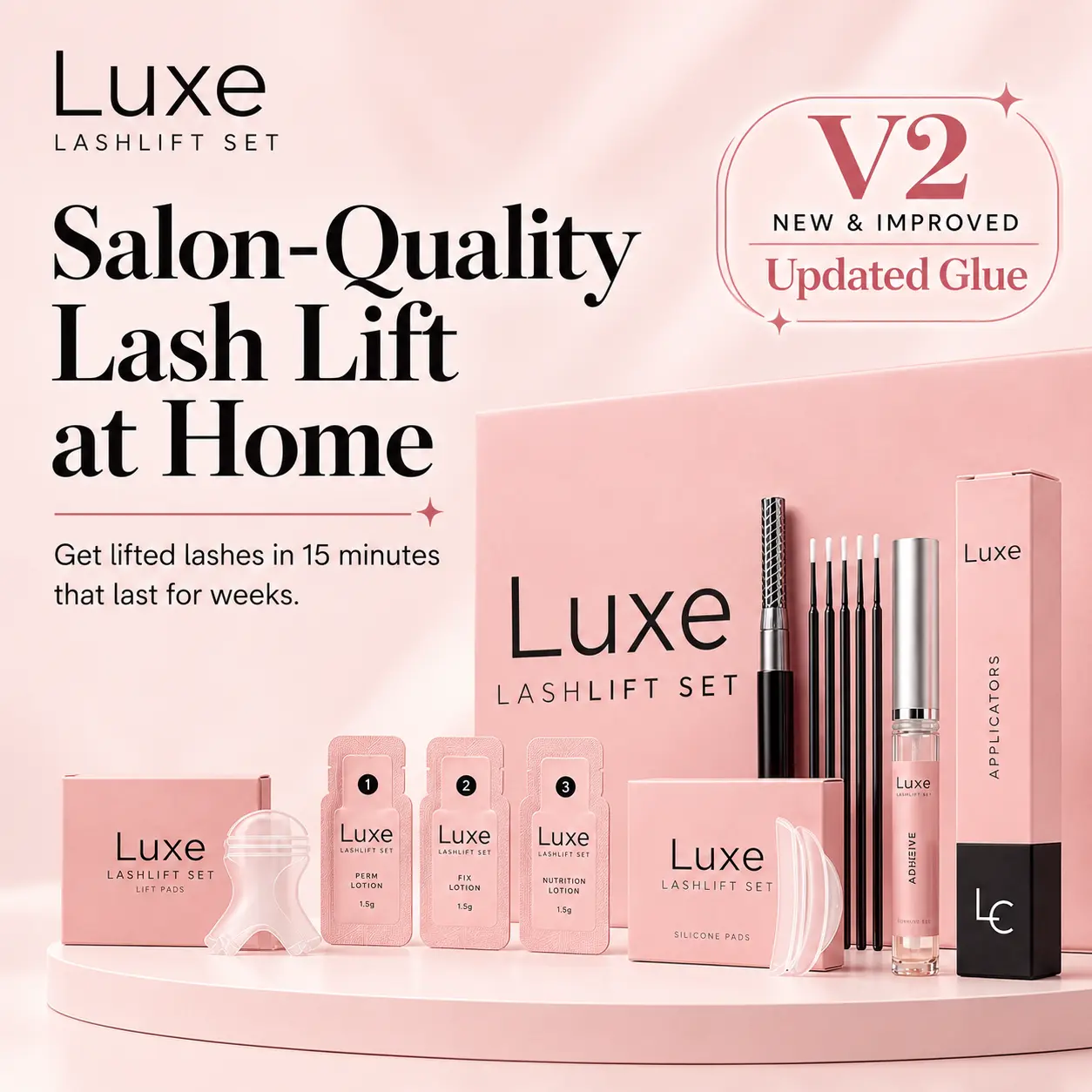 Luxe Lash Lift Kit at Home - Cosmetic Beauty Products Eyelash Curler, Eyelash Extensions, for Make Up Use,back to school