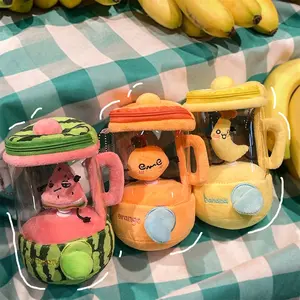 15cm/5.9in Fruit Juicer Plush Toy - Watermelon, Banana, Orange Juice Cup Abstract Funny Toy Pull-out Rotating Juicer Keychain Pendant Pull Cord Rotation Fun Creative Doll Birthday Gift Stuffed Animal