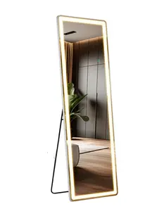 Full Length Mirror with LED Lights, 16x60"Lighted Full Body Floor Mirror with Dimming & 3 Color Lighting, Stand for Bedroom, Dressing Room, Rect