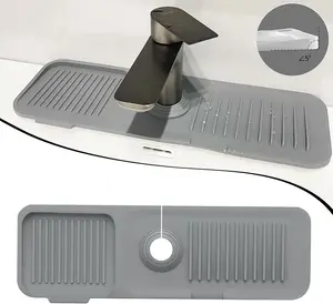 Silicone Faucet Mat for Kitchen Sink - 5° Sloped Self-Draining Splash Guard Keeps Countertops Dry – No-Mess Water Catcher for Bathroom, RV & Home (Grey, 18" x 5.5")