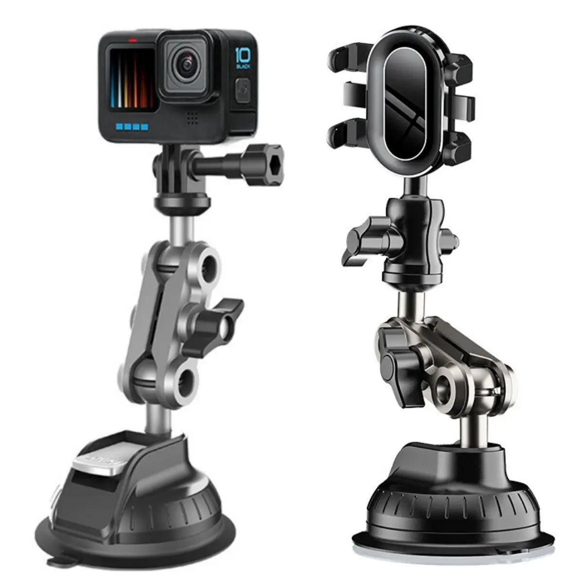Car Cellphone Suction Mount with 1/4" Holes - Quick Release Bracket, Suction Mount Grips Glass, Windshield/Dash Holder for GPS, DVR, Action Cam, Camcorder, Gopro Hero, Insta360 for POV/VLOG Recording, Car Cellphone Mount