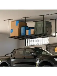 2X8FT Overhead Garage Storage Rack, 22"-40" Height Adjustable Garage Ceiling Storage Racks, Heavy Duty Metal Overhead Storage Organizer System, 800LBS Weight Capacity