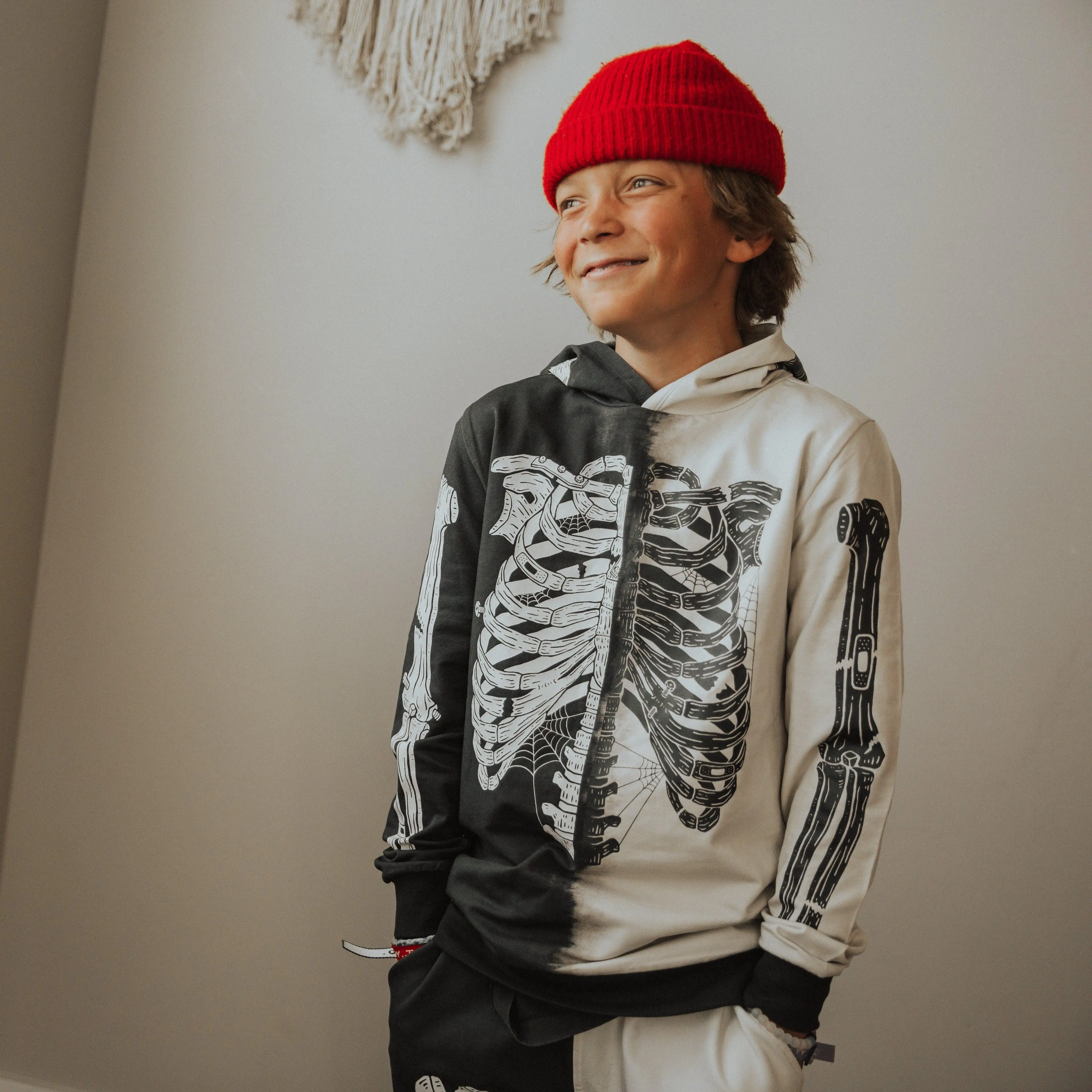 Kids Hoodie - 'Skelly' - Black & White