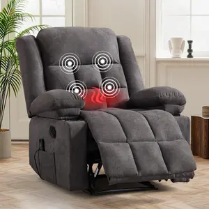 [memorialday] EBELLO Manual Recliner Chair with Massage and Heat, Fabric Recliner with Cup Holders & Storage Pockets, Breathable Comfortable Lounger for Living Room