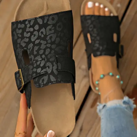 PU Leather Upper Women's Slip-On Buckle Sandals, Summer Fashion Comfort Shoes, Casual Style Eva Sole Slide Sandal, Suitable for Daily Wear, Fashion Slides, Fashionable Pu Slides