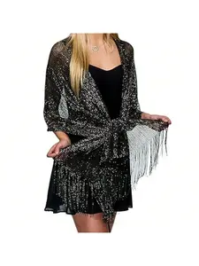 Luxury Gold Silver Thread Beaded Bridal Shawl with Clasp Formal Evening Wear Wrap for Women Wedding Party Prom Dinner Accessory