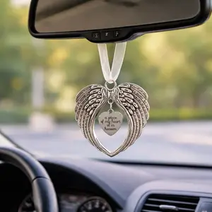 Guardian Wings Car Accessory Charm with Angel Wings and Heart Pendant for Car Decoration