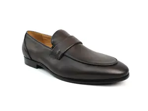 Genuine Leather Men's Dark Brown Round Toe Slip On Loafers Formal Dress Shoes AZARMAN