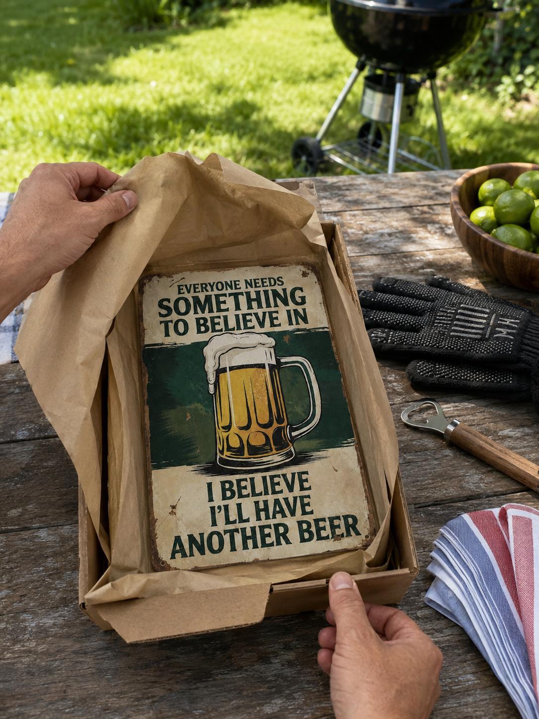 "I Believe I'll Have Another" Vintage Tin Print Metal Beer Sign - 8x12 in Funky Casual Men's Stuff Wall Decor, Men's Room Gift, Pub Bar Garage Plaque Style A, Wall Art