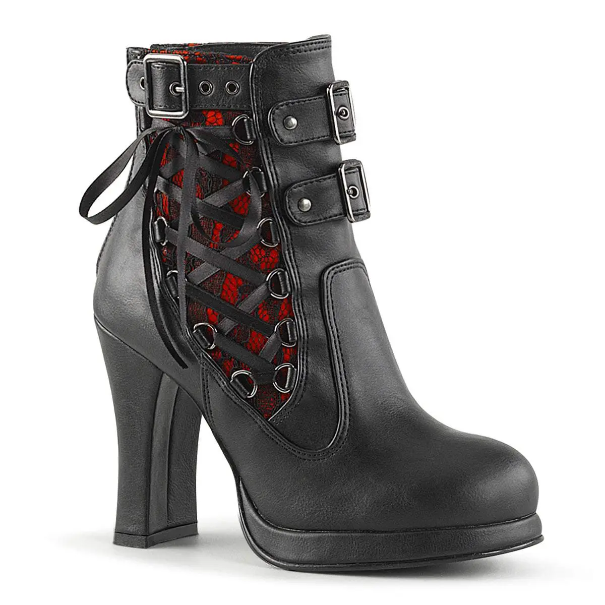 Demonia Crypto-51 Black-Red Lace Vegan Leather Ankle Boots Demonia Crypto-51 Black-Red Lace Vegan Leather Ankle Boots