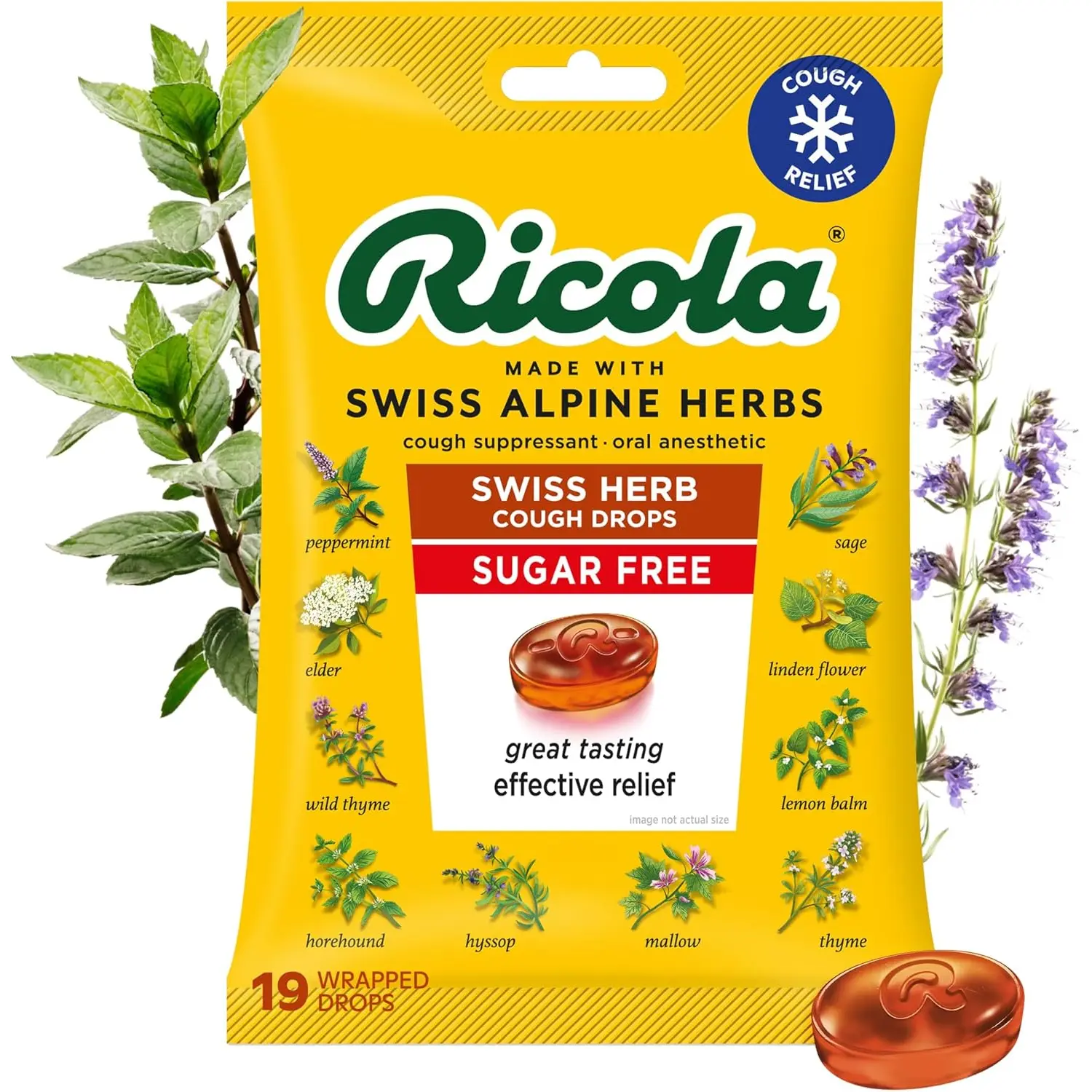 Ricola Swiss Herb Sugar Free Cough Drops with Menthol - Cough and Sore Throat Relief - 19 Count - Herbal Throat Lozenges