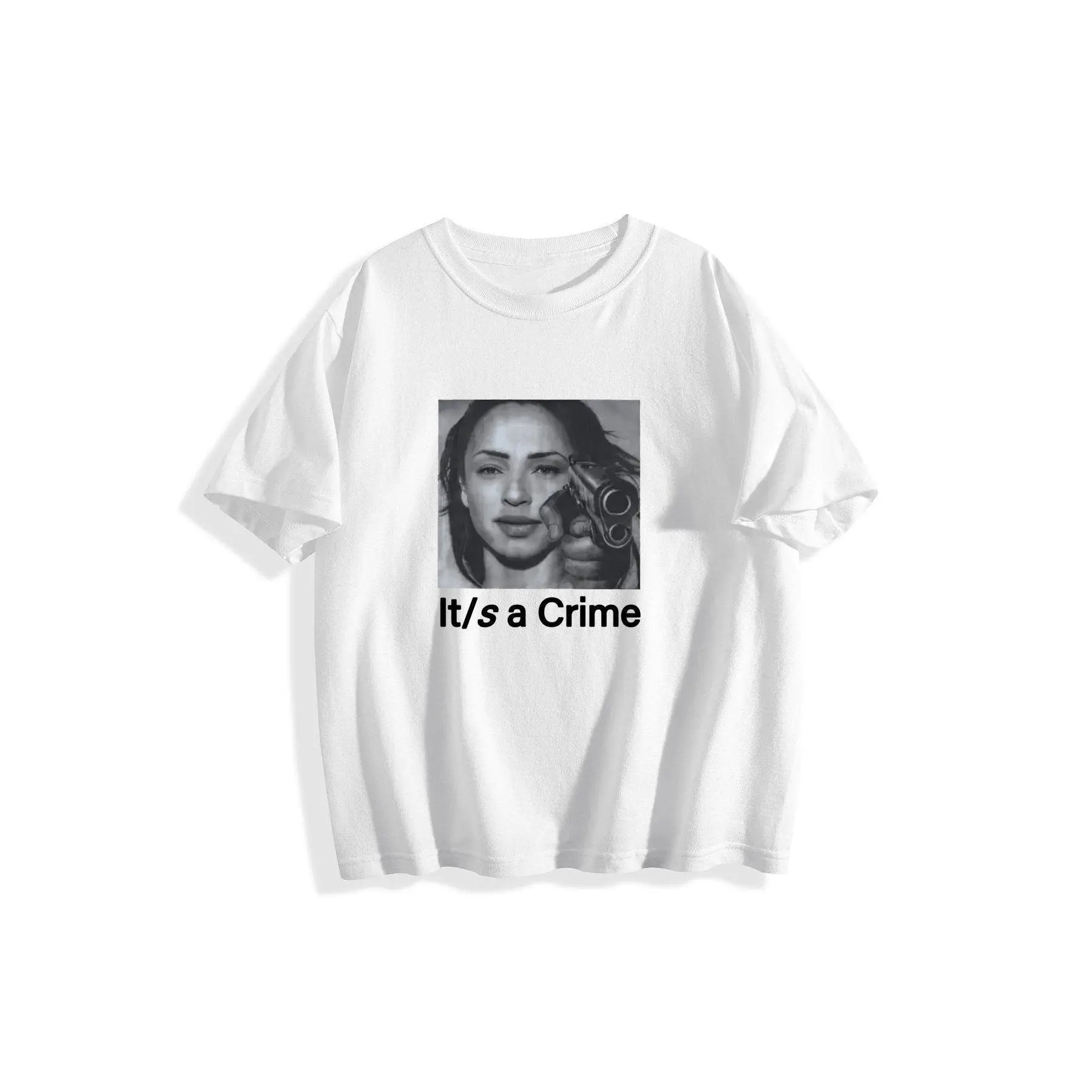 Women's Fitted Solid Sade Henryjawnson "It Is A Crime" Parody Joke Unisex Cotton Tshirt - Short-Sleeve, Round Neck, Soft Casual Streetwear Clothes, Gildan Adult Sarcastic Gift for TikTok, Vintage Graphic Top