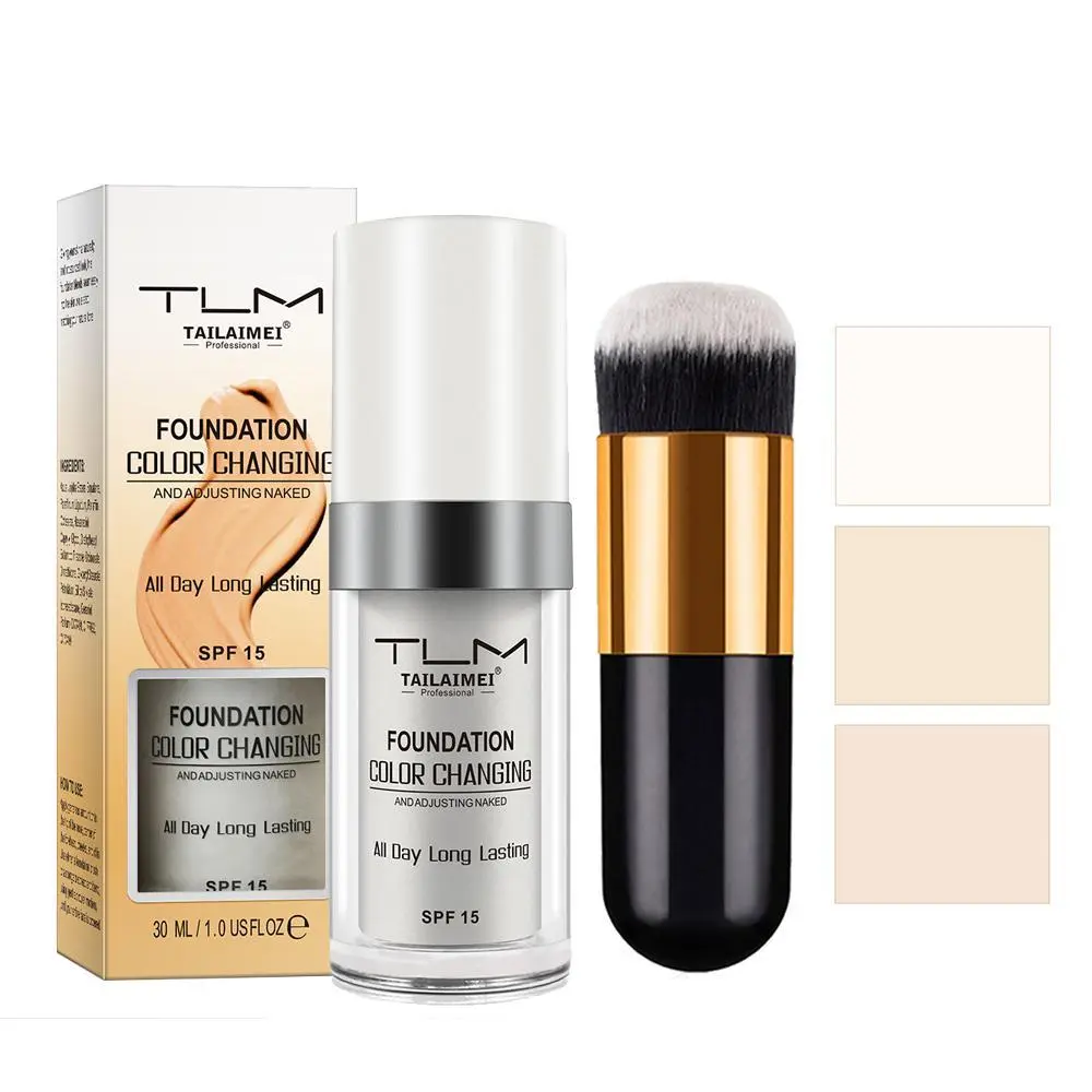 Foundation Liquid + Makeup Brush Set, Cosmetic Brushes, 2-Piece Kit for Easy Application, Essential Beauty Tools, Perfect for Daily Use