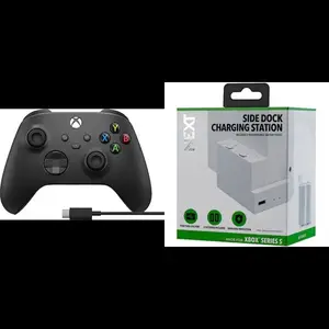 NEXT - Side Dock Charging Station (white) & Microsoft Xbox Wireless Controller + USB-C Combo (black) for Xbox