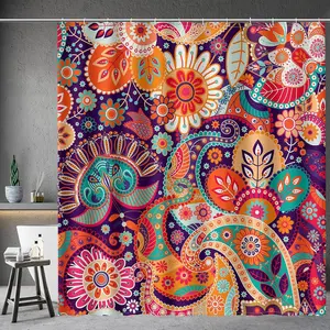 Boho Paisley Floral Shower Curtains - Mandala Indian Bohemian Colorful Flowers Bath Shower Curtain Set with 12 Hooks for Adults Kids Bathroom Decor Accessories, 72"x72"