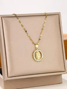 Collar de la Virgen, acero inoxidable creativo & personalizado moda oval en forma de micro incrustado zirconia cúbica