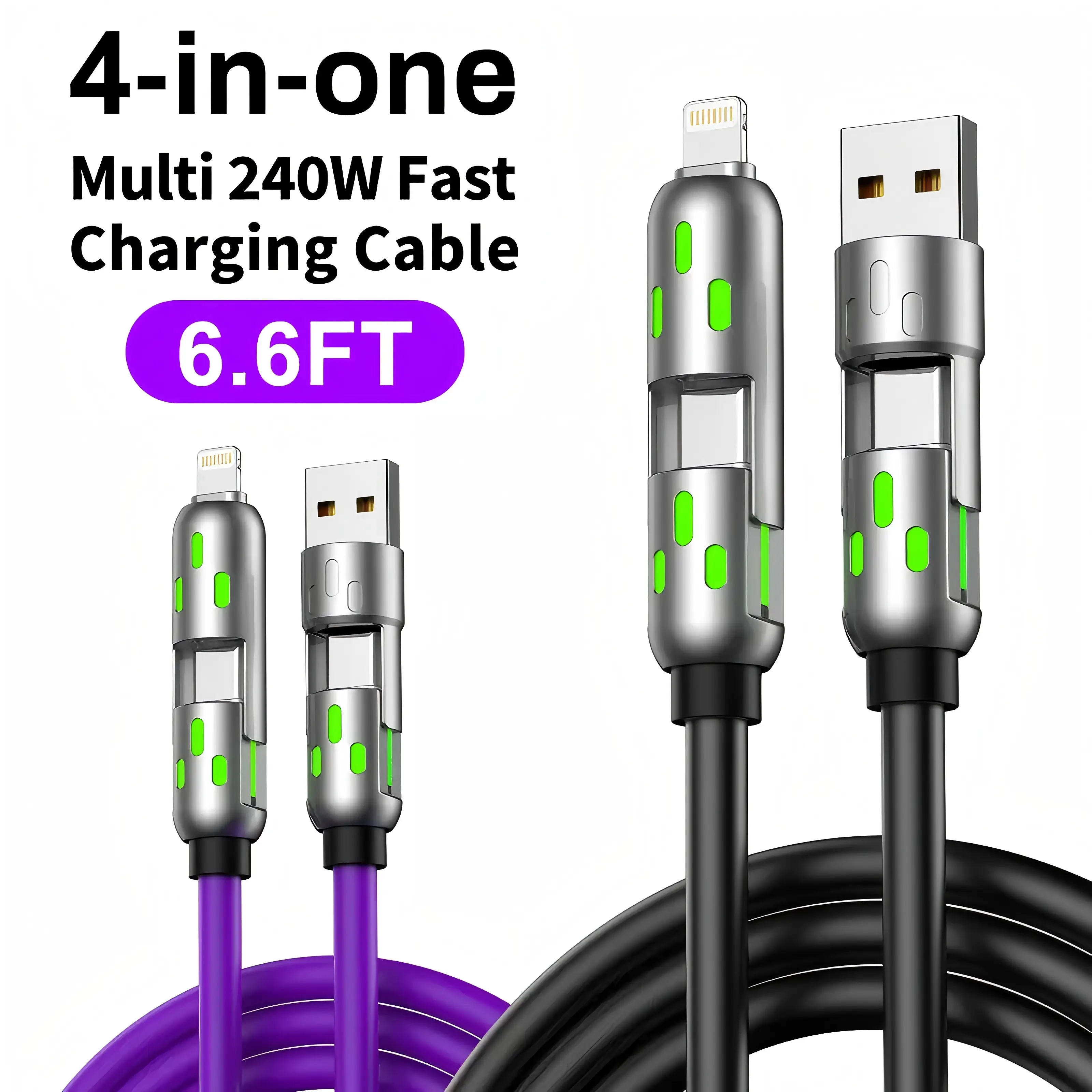 [Buy 1 Get 1 Free] 6.6ft 4-in-1 Multi USB Charging Cable with USB A,Type C,Lightning-MAX65W Fast Charging & Data Sync for iPhone16/15,iPad Pro,fast c