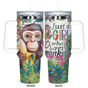 Monkey Pattern Tumbler, 40oz Stainless Steel Water Bottle, Insulated and Durable Water Bottle, Gift for Any Occasion, Drinkware