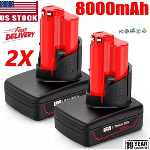 High quality For Milwaukee for M12 8.0AH Battery LITHIUM Extended Capacity 48-11-2460 2PC