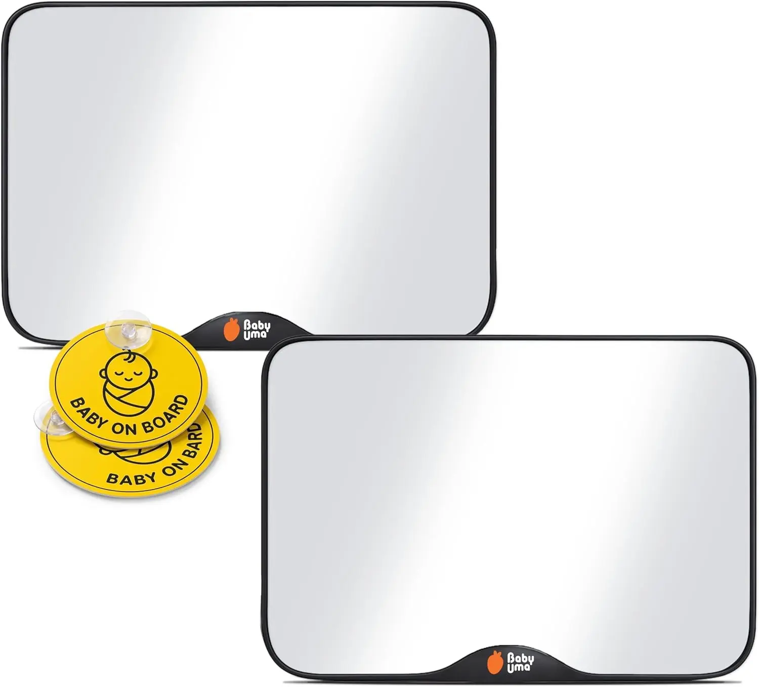 Baby Car Mirror (2 Pack) + Baby On Board Signs for Car - Clear-View Shatterproof Mirror, Easy On 'n Off with Stay-Put Buckles, Newborn Essentials (9.4 x 6.4 in)
