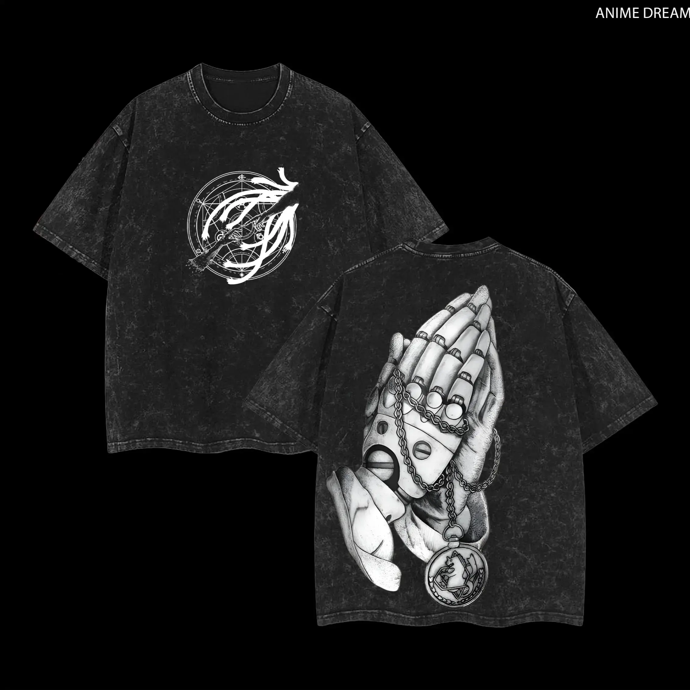 Fullmetal Alchemist Anime Double Printed Vintage Washed Tee Unisex Oversize Anime Manga Washed Heavyweight Cotton T-shirt, Gift For Anime Fan, Anime Lover